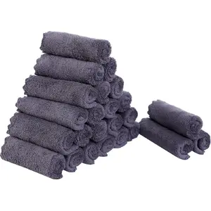 24 Pack Kitchen Dishcloths - Does Not Shed Fluff - Reusable Dish Towels, Dish Cloths, Super Absorbent Coral Fleece Cleaning Cloths, Nonstick Oil Washable Fast Drying, 10 x 10 Inch (Grey)