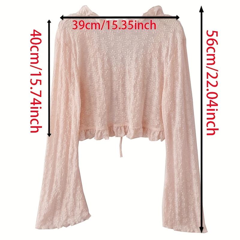 Elegant and Lightweight Lace-up Cardigan-Breathable Chiffon Shawl, Ruffles, Long Sleeves, Sun Protection-Spring/Women's Summer Top, Soft Blue, White, Cream, Pink, Black Fitted Knitwear Womenswear Basic Beige Casual