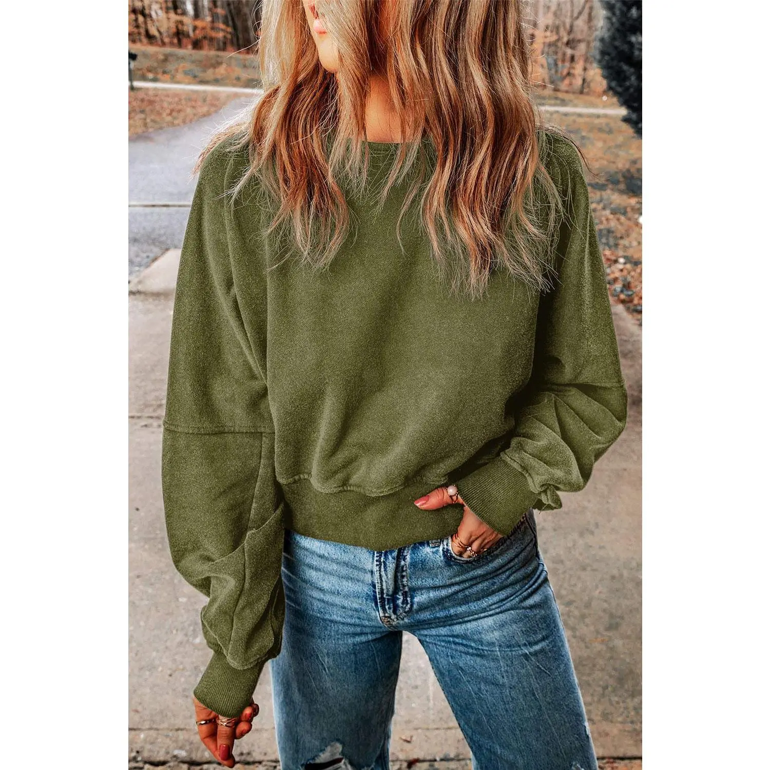 Round Neck Open Back Sweatshirt
