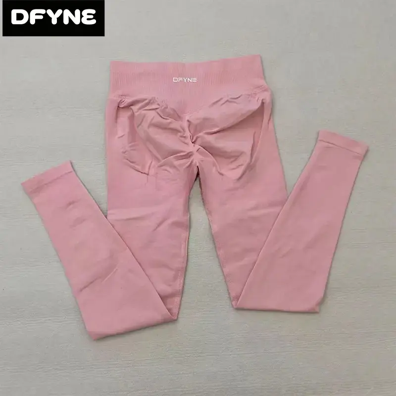 DFYNE Seamless Ribbed High Waist Yoga Leggings Scrunch Butt Lifting Tummy Control Squat Proof Stretch Workout Pants Sweat Wicking Daily Athleisure Bottoms Multiple Solid Colors