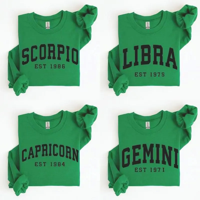 (Leave Add Note or DM our Shop) Custom Zodiac Sweatshirt - Irish Green Color, Personalized Year Astrology Pullover, Unisex Crewneck, Cute Horoscope Birthday Gift, Celestial Sign Outfit 2026