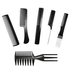 Professional Hair Comb Set 6-Piece – Barber & Salon Hair Cutting and Styling Combs Kit – Fine & Wide Tooth, Rat Tail & Sectioning Hairdressing Combs for All Hair Types