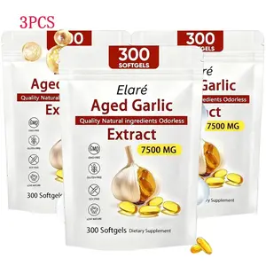 3PCS Elare Aged Garlic Extract, 300 Softgels, 7500mg Odorless| Heart & Immune US