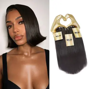 MLIP 3 Bundles Raw Straight Hair Set 10 12 14 Inch Natural Black Human Hair for Black Women Soft No Shedding Tangle-Free Full Sew-In Install Limited Sale