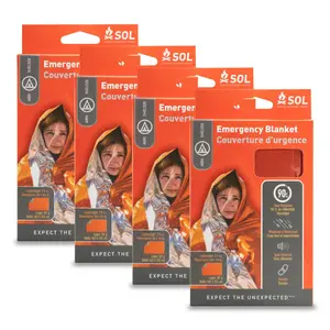 S.O.L. Survive Outdoors Longer 90% Heat Reflective Emergency Blanket, Waterproof & Windproof - Orange, 4 Pack
