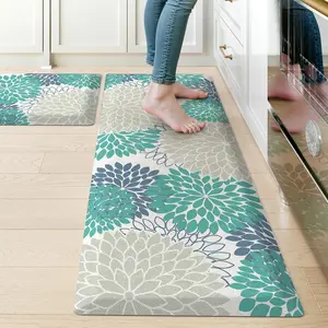 Comfort Kitchen Mats for Floor Cushioned Anti ,Boho Floral Kitchen Rugs Sets of 2 Non Slip, Memory  Kitchen Mat for Laundry Sink Office ,Blue/Green/White