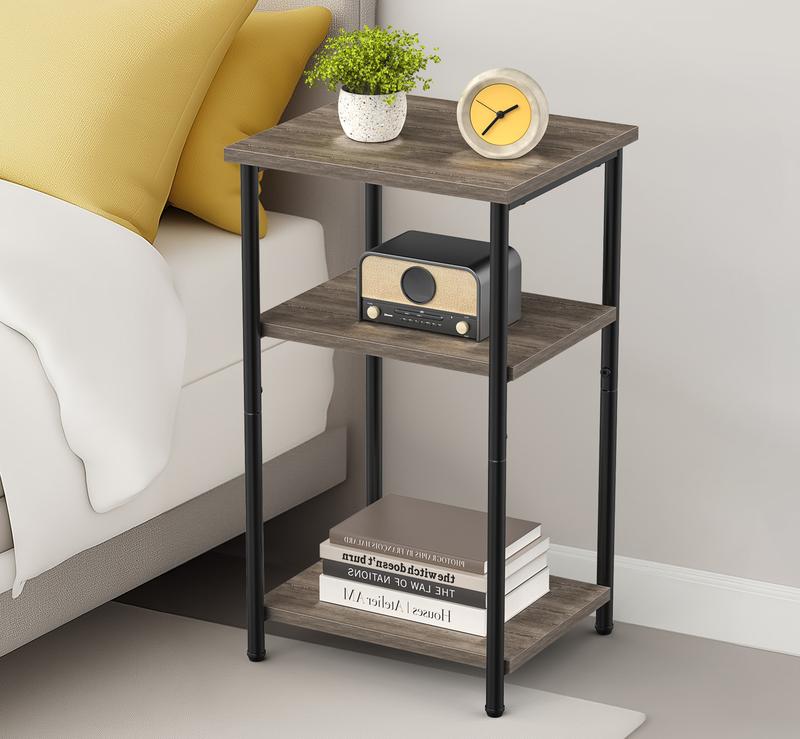 Sweet Furniture F 3-Tier End Table Side Table with Adjustable Feet,Small Nightstand Space-Saving for Bedroom Living Room Office