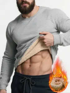 Men's Thermal Warm Sweater Set, Polyester, Loose Fit Long Sleeves, Ribbed Cuffs & Hem, Thick Winter Casual Wear for Cold Weather Comfort