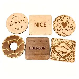 6 Piece Wooden Classic Cookie Shape Coasters Set, Retro Style Tableware Accessories, Perfect for Holiday Decor & Home Decoration