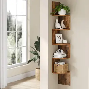 Corner Shelf Wall Mount, 5-Tier Floating Wall Shelf, Corner Bookshelf, Plant Wall Shelf For Bedroom, Living Room, Bathroom, Home Office