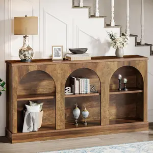 LITTLE TREE Farmhouse Console Table, 63-Inch Long Entryway Table with 3 Tier Storage, Wooden Rectangular Sofa Table Behind The Couch for Entrance, Hallway, Living Room