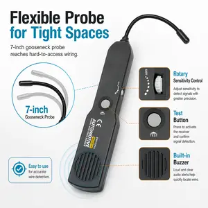 Automotive Wire Tracer Receiver, Short and Open Circuit Finder Probe with 7-Inch Flexible Gooseneck, Adjustable Sensitivity, Test Button and Built-in Buzzer for Car Wiring Detection