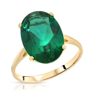 Galaxy Gold GG Stunning 4.50 Carats 14K Solid Yellow Gold Brilliant Oval Cut Emerald Solitaire Ring with Genuine Vibrant Emerald Oval Shape Unisex (7)