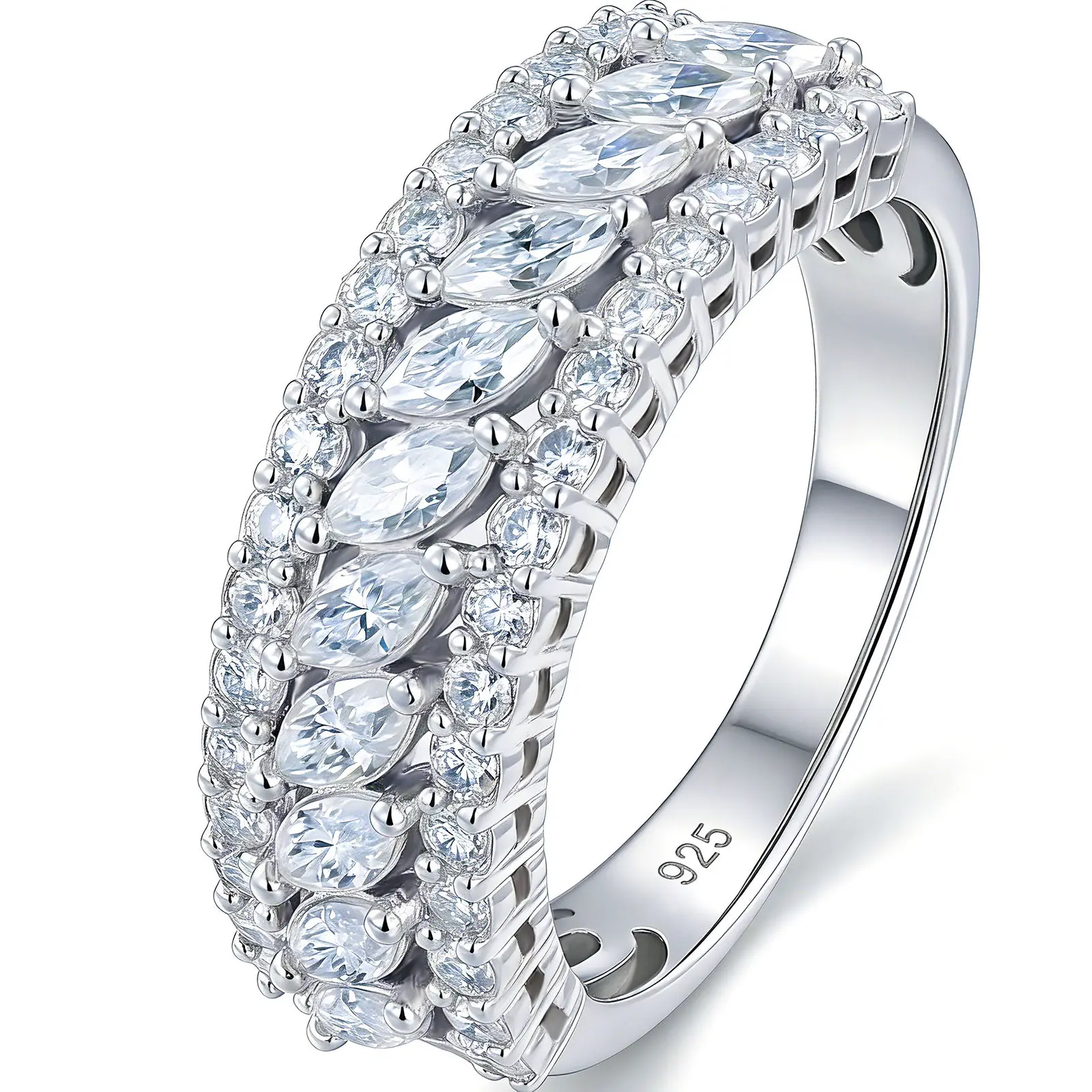 Heinlov D Color VVS1 Moissanite Wedding Bands for Women 925 Sterling Silver Womens Wedding Ring Marquise Eternity Engagement Size 5-10