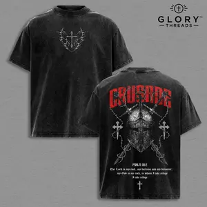 Psalm 18:2 Christian Warrior Vintage Washed Oversized T-Shirt, Heavy Cotton Faith Armor of God Graphic Tee, Crusader Cross Streetwear, Unisex Religious Shirt, Biblical Strength Apparel for Believers