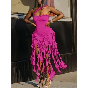 Women's Solid Color Ruffle Trim Frilled Dress, Fashion Casual Soft Fabric Sleeveless Dress for Daily Outdoor Wear, Ladies Clothes for All Seasons