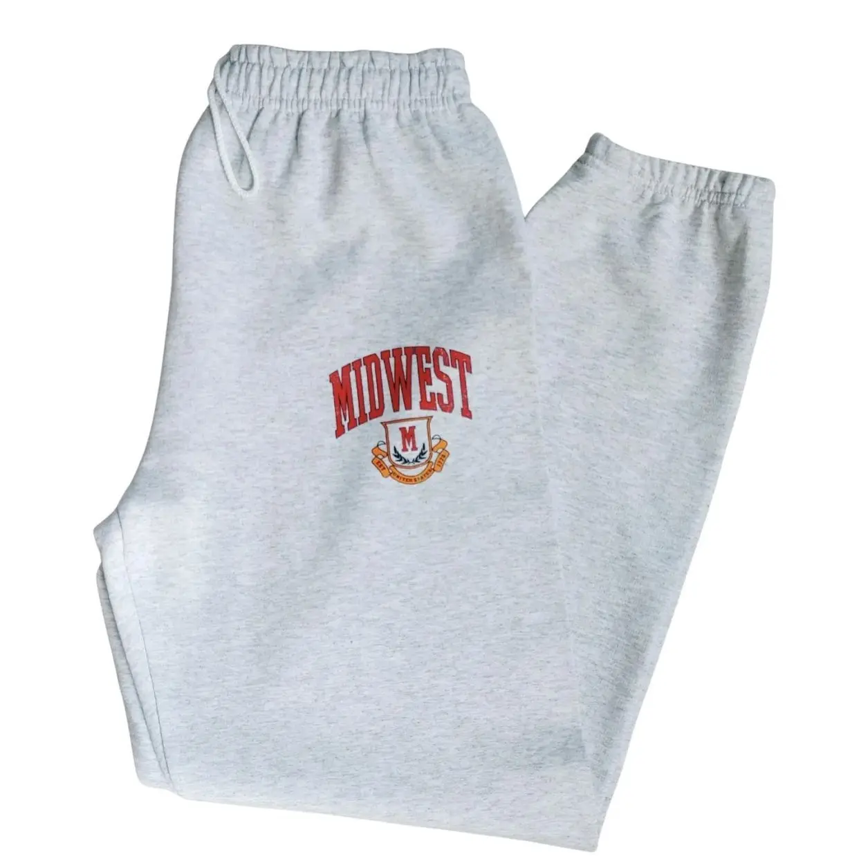 Midwest Logo Sweatpants, Distressed Varsity Joggers, Ash Gray Oversized Gildan Sweatpants, Unisex Drawstring Lounge Pants D