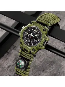 Men's Outdoor Waterproof Sports Watch with Dual Display Chronograph Military Style Camo Nylon Strap Shock Resistant Durable Digital Analog Timer for Hiking Running Camping Travel