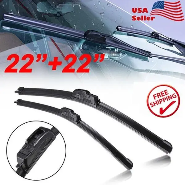 22" & 22" Front Windshield Wiper Blades J-HOOK Bracketless OEM Quality Jointles