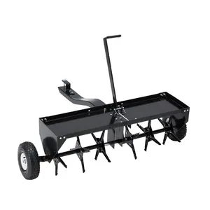 AECOJOY Galvanized Steel Tow-Behind Plug Aerator, 8" Inflatable Wheels & Universal Hitch, Heavy-Duty Lawn Aeration Tool for Yard, Garden, Farm