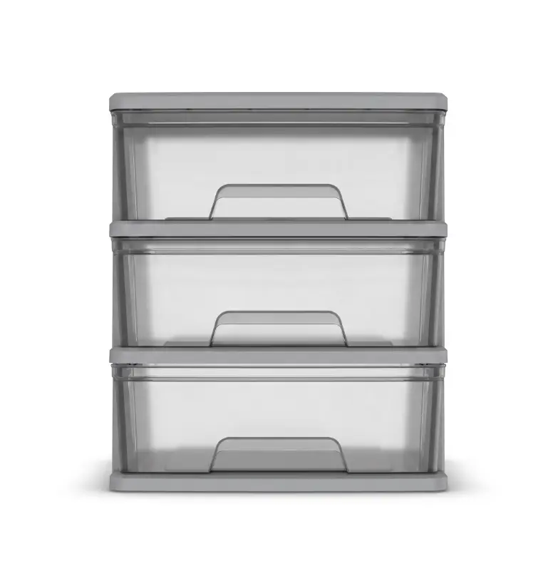 Silver Plastic 3-Drawer Wide Storage Organization Tower, Bedroom Chest of Drawers