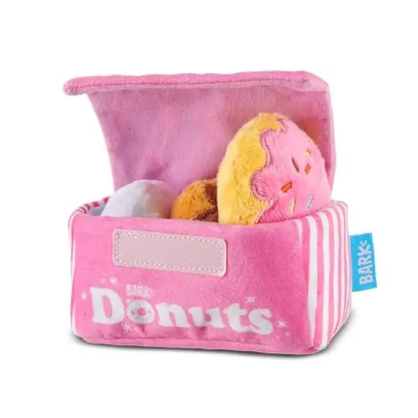 Treat your pup to endless fun with the BarkBox Barker's Dozen Donuts 4-in-1 Interactive Plush Toy, packed with squeaks and crinkles!