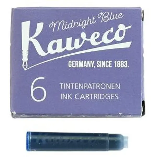 Kaweco Midnight Blue Fountain Pen Ink Cartridges - 6-Pack International Size Standard Refills, Office Stationery, Office Accessories
