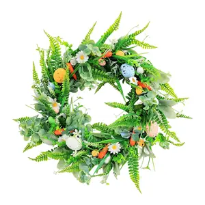 18 Inch Easter Wreath for Front Door, Artificial Egg Wreath with Flowers and Green Leaves, Spring Floral Wreath for Indoor Outdoor Home Decor, 45cm