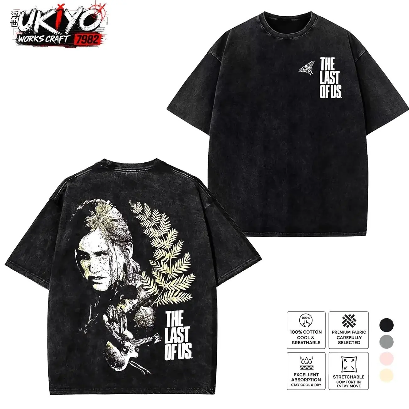 Vintage The Last of Us Ellie Fern Graphic Shirt - Heavyweight Cotton Wash Oversized Tee - Urban Streetwear Survival Horror Game Merchandise Apparel Gift Top 9WY