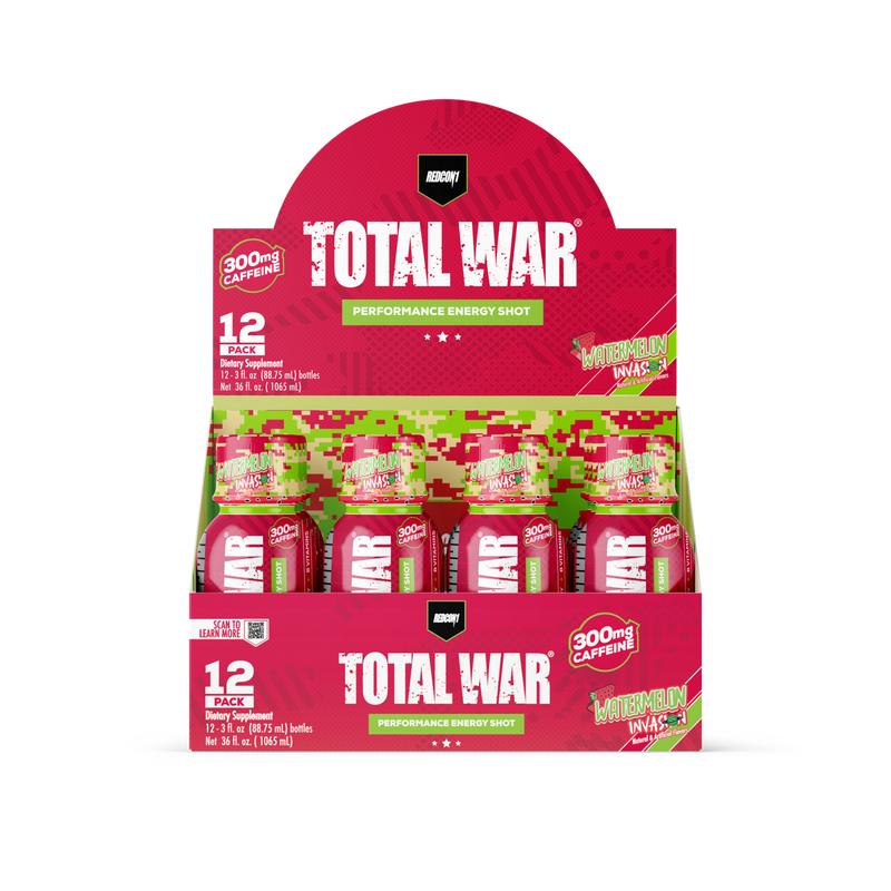 REDCON1 Total War Energy Shots - 300mg Caffeine Shots with B Vitamins & 0 Sugar - Long-Lasting Energy Shot for Focus Support - Fuel Your Workout or Workday (12 Count)