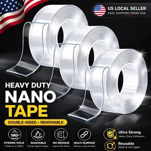 the day 2026 Upgrade Heavy-Duty Transparent Nano Tape, 10.5ft Double-Side Adhesive Mounting Strips, Multi-Surface Compatible, Renter-Safe, Easy Application, Precise Measurement, Stretchable Residue-Free Removal, Washable for Room Decor Picture Hanging, Ap