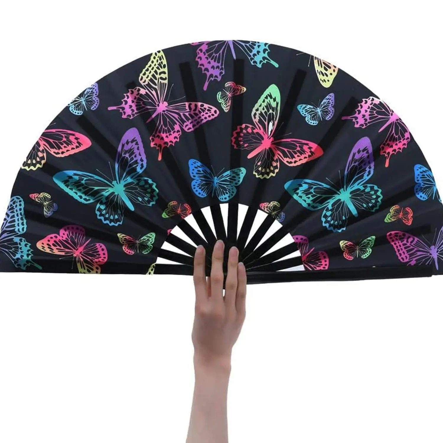Butterfly Pattern Decorative Folding Fan, 1/2 Counts Large Folding Hand Fan, Hand Fan for Men Women, Decoration, Gift for EDM, Music Festival, Club, Event, Party, Dance, Performance