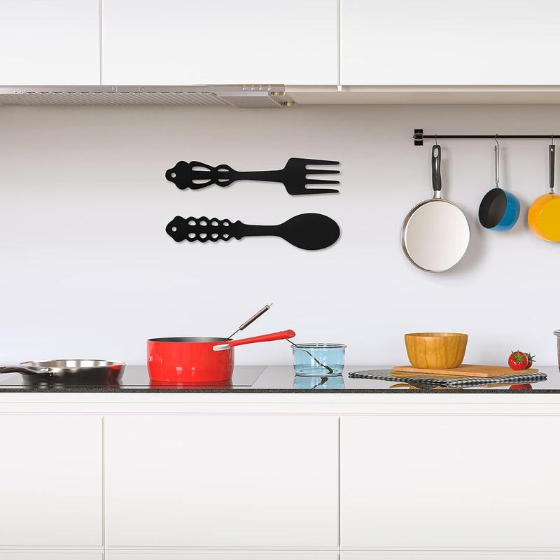 2 count Metal Fork Spoon Wall Decor Big Black Metal Large Kitchen Rustic Fork Spoon Shaped Wall Decor Hanging Sign for Farmhouse