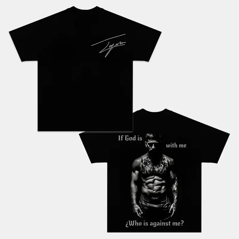 Ilia Topuria El Matador "If God Is With Me Who Is Against Me" Double Sided Graphic Tee, Vintage UFC Fighter T-Shirt, Topuria Signature Fan Merch, Cotton Streetwear Top, Retro MMA Fight Night Gift Tee for UFC Fans, Gift for Him
