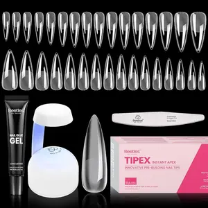 Beetles Tipex Extension Nail Tips , Long Stiletto Medium Stiletto 224 Pcs Pre-Building Pre-Etched False Nail Tips with Tipex Nail Glue, Mini Nail Lamp-Thick Acrylic Nail Tips Set