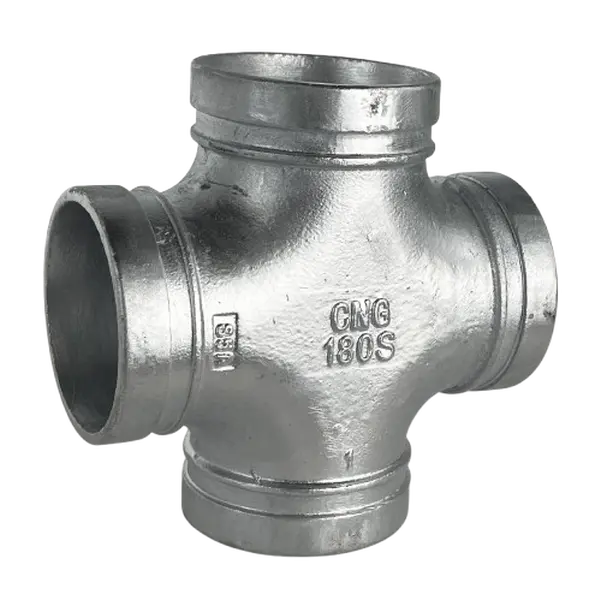 Galvanized Grooved Ductile Iron Equal Cross Short Fitting, UL/FM Listed Groove Pipe Fittings (1-1/4"-6 in Sizes), Faster Install, Easier Installation, Changes Flow Direction, Enables Flow Change for Plumbing Systems