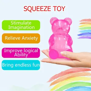[Squishy Stress Ball] Ultra Squishy 1pc Sugar Bead-Filled Bear Stress Ball |   3.5" High Density Slow-Rebound Sensory Toy for Classroom Prizes & Party Favors, Non-Toxic Gel Texture Tactile Fidget (Colors Vary)