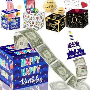 Birthday Money Box, 1 Set Money Box with 30pcs Clear Bag, DIY Gift Wrapping Supplies for Birthday Party, Personalizable Gift Box