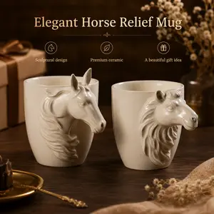 Elegant 3D Horse Head Relief Ceramic Mug - Sculptural Coffee Cup for Tea, Milk & Everyday Use, Premium Smooth Ceramic, Stylish Home Decor Accent, Unique Gift for Horse Lovers Drinkware Tumbler Washable Reusable Reuse