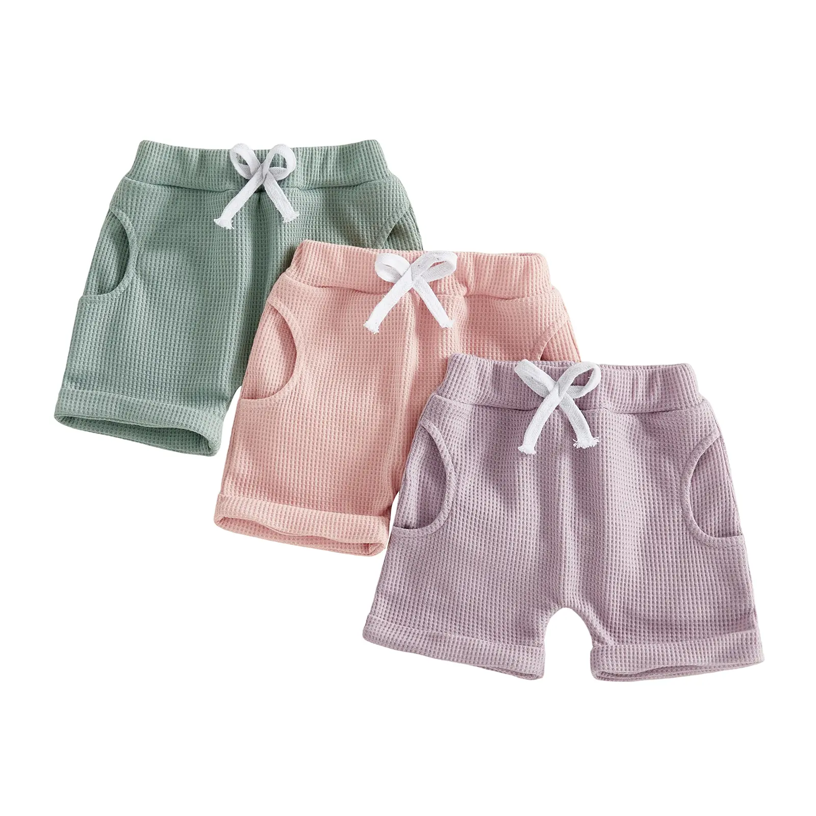 Meihuida Toddler Baby Girl Shorts 3 Pack Solid Waffle Elastic Waist Bottoms Infant Summer Casual Shorts