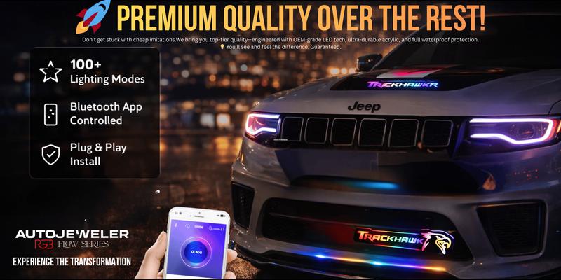 Jeep Trackhawk LED Grille Emblem Badge – RGB Flow Series | Bluetooth App Controlled (2018–2021)