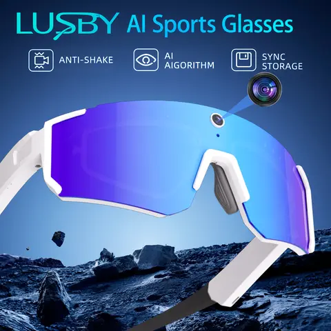 LUSBY Portable Modern Integrated Camera Functionality Smart Glasses - 8MP 2K Video/Photo, 260mAh Long-Lasting Battery, HD Calls, AI Assistant, IP54 Waterproof, Ideal for Cycling/Hiking, Smart Glasses With Camera