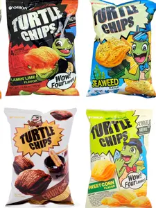 [ Combo of 4 Big Packs ] Orion Turtle Chips Flamin Lime, Sweet Corn, Choco Churros, Seaweed Flavor