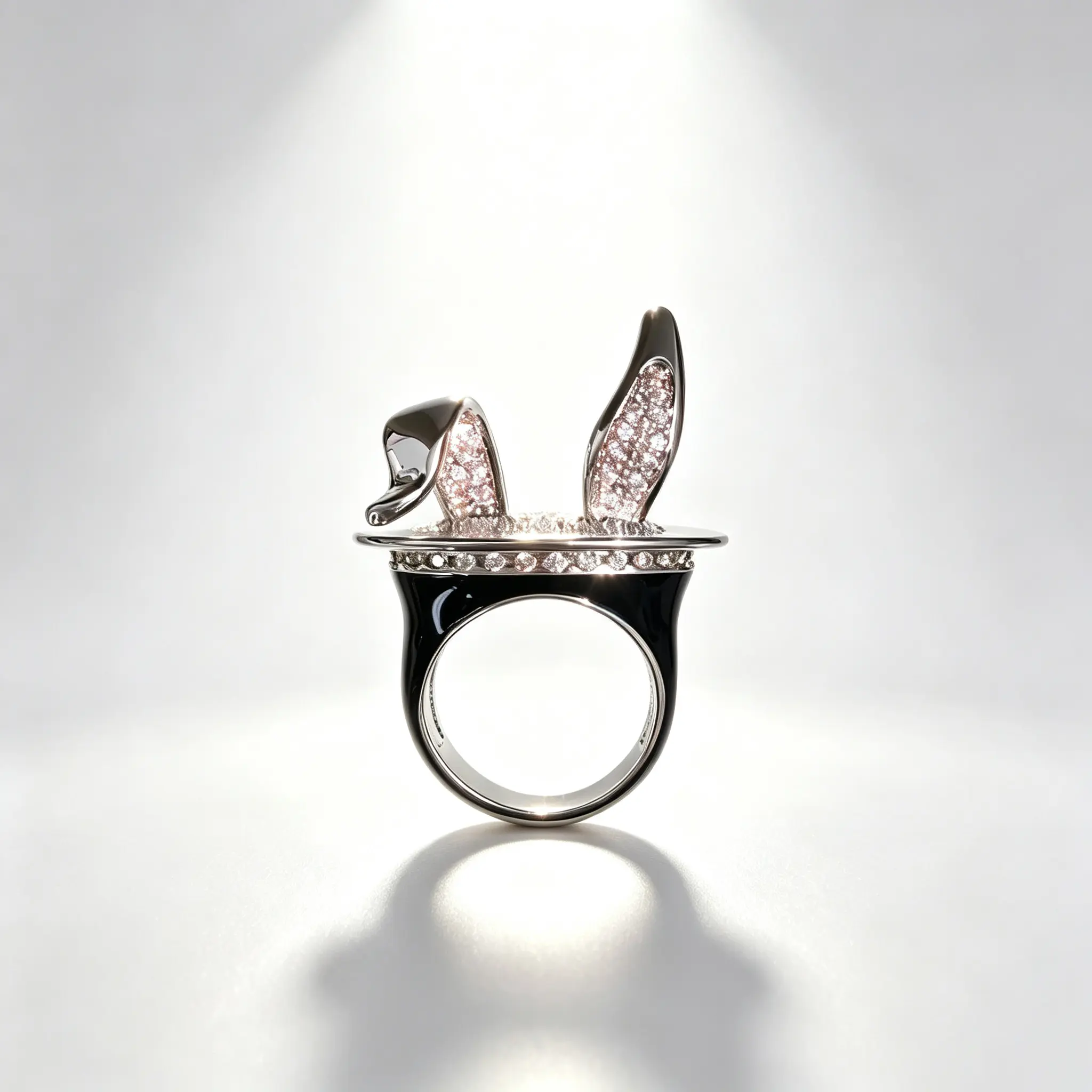 Unique animal-themed rings, whimsical and boldly decorated rings, enamel and cubic zirconia cocktail rings, perfect for Halloween, rabbit-shaped rings, Halloween gifts.