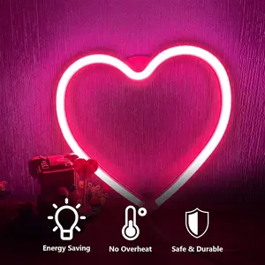 Pink Heart Neon Sign – Battery/USB Powered LED Lights, Romantic Valentine's Day Decor & Gift for Wife Girlfriend, Perfect for Proposal Anniversary Girls’ Room