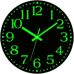 12 inch Glow in the Dark Silent Non-Ticking Battery Operated Black Wood Analog Luminous Wall Clock for Living Room Bedroom Office Kitchen Classroom Bathroom