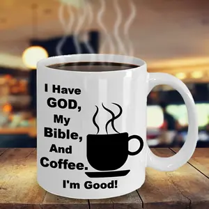 Christian Mug with "I Have God, My Bible & Coffee - I'm Good!" - Religious Cup for Bible Study, Prayer, or Daily Use - Dishwasher Safe Ceramic Coffee Cup - Inspirational Gift for Pastor, missionaries, Christian Parents - White with Black Lettering, Spirit