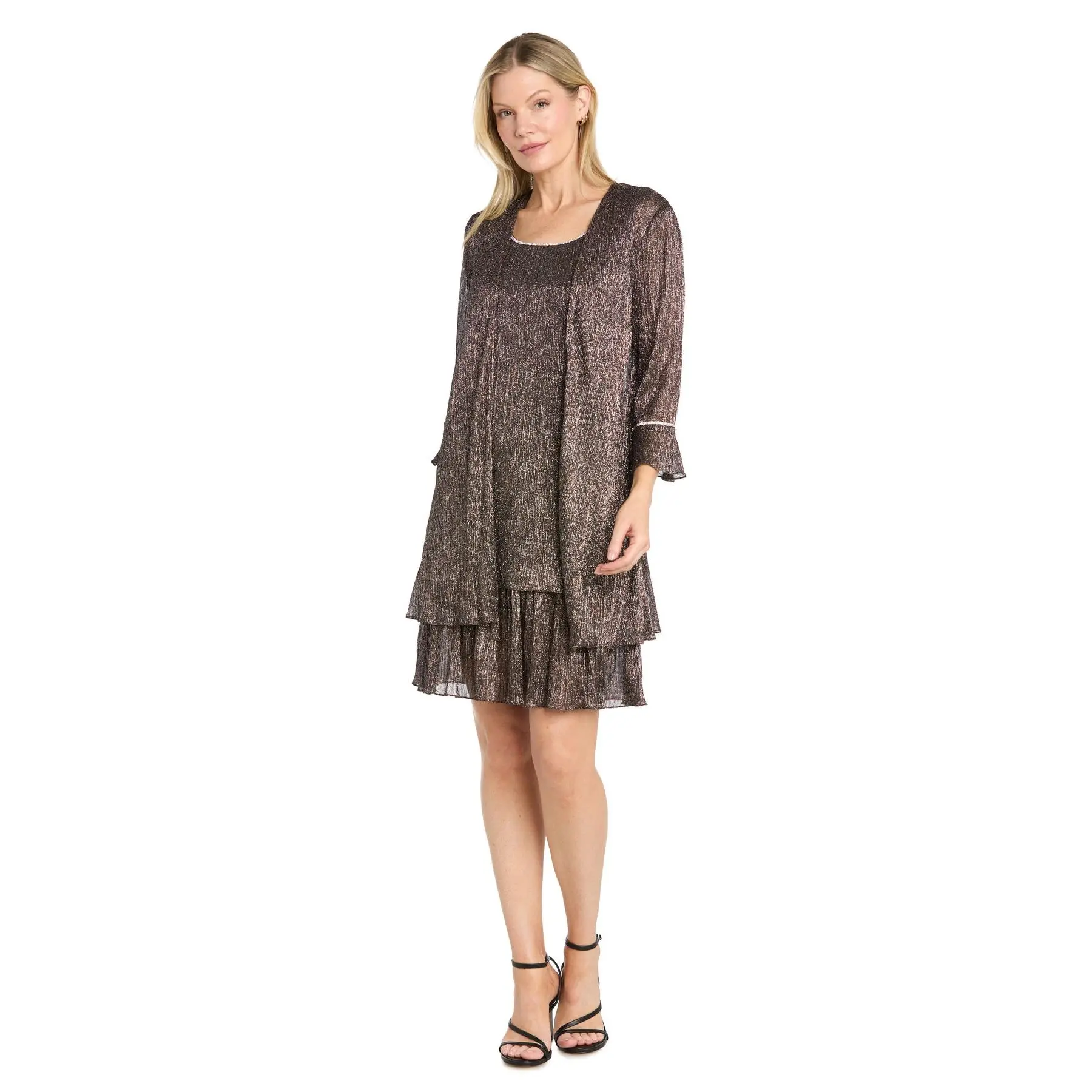 Metallic Crinkle Chiffon Jacket Dress