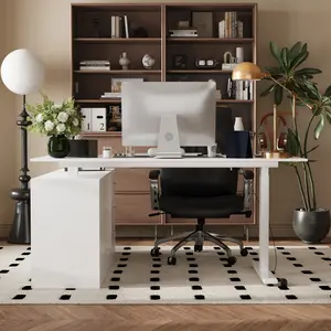FUFU&GAGA Electric Height Adjustable Standing Desk with Drawers & Shelves, 63" x 31.5", 29"-44" Height, Metal Frame, Stand-up Desk for Home Office.