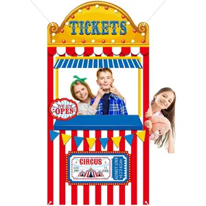 Carnival Circus Party Decorations Carnival Ticket Booth Circus Theme Photo Booth Props Backdrop Fabric Photo Birthday Banner Door Hanging for  Christmas Decorations Carnival   31x62inch